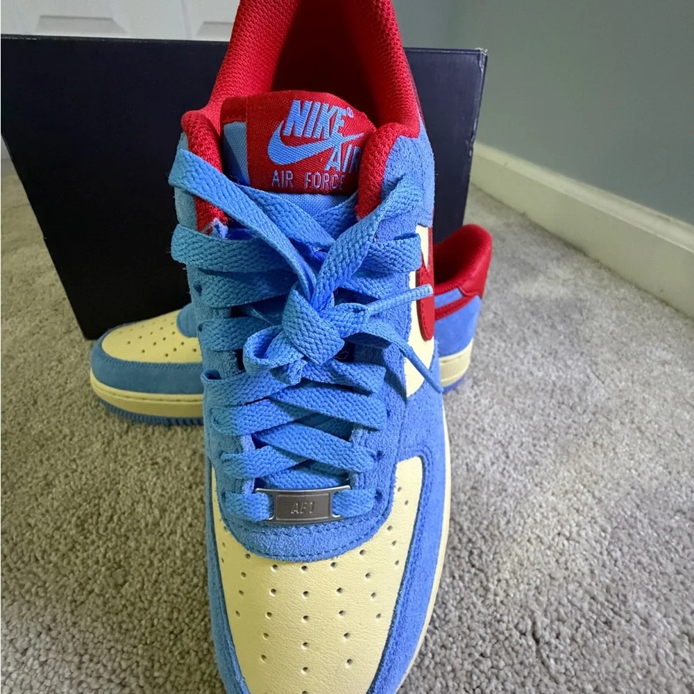 Brand new never worn. Nike Air Force 1 Low Blue and Red Sneakers with red laces. - Picture 3 of 4